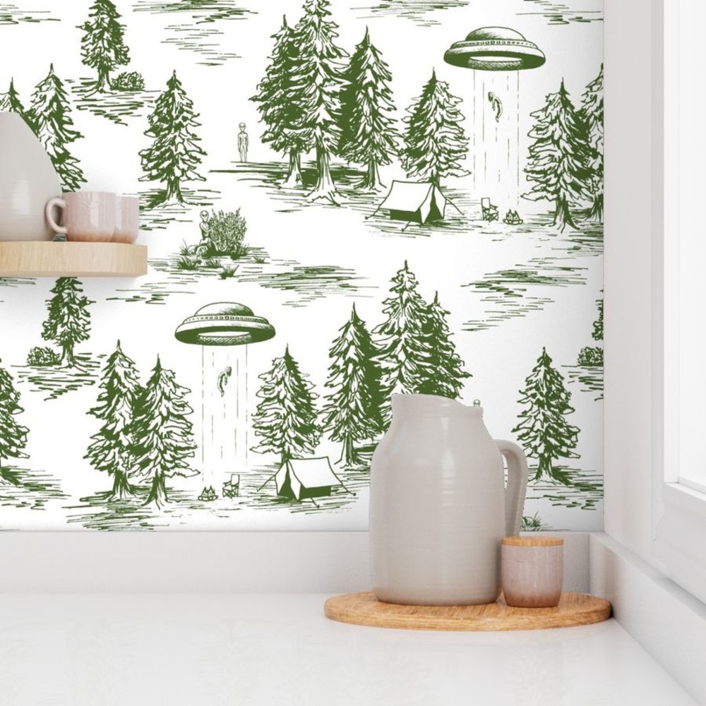 1 Brand New Roll of Spoonflower Alien Abduction Toile Wallpaper (2' x 9')